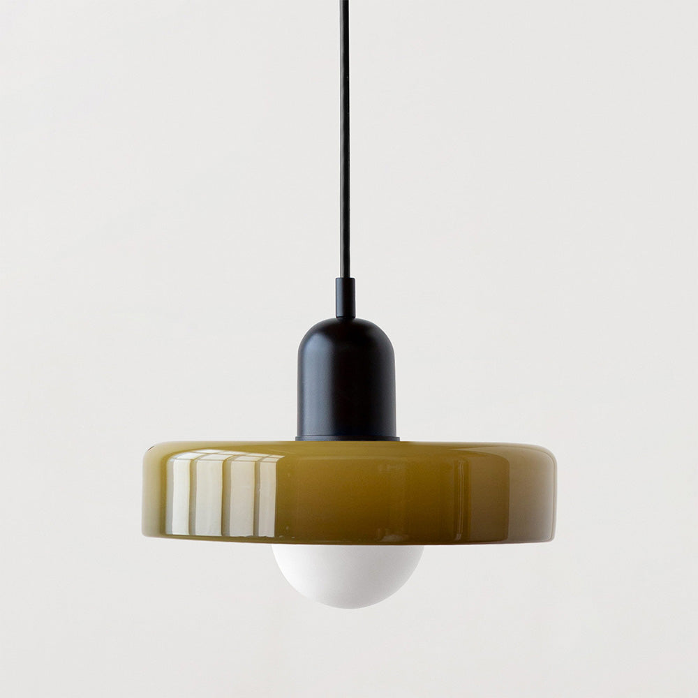 Farbige Bauhaus-Hängelampe aus Glas