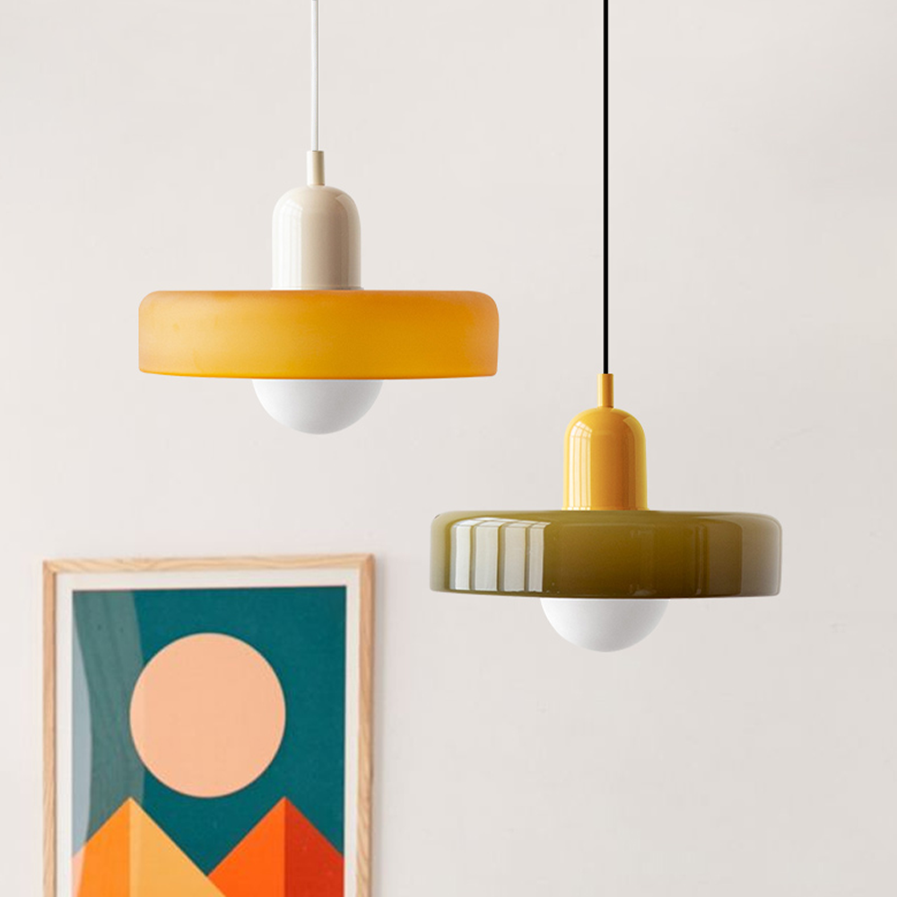 Farbige Bauhaus-Hängelampe aus Glas