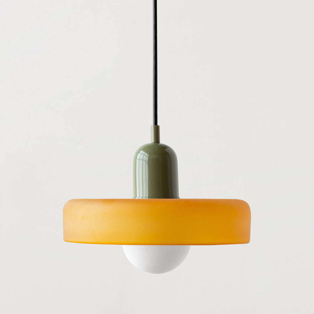 Farbige Bauhaus-Hängelampe aus Glas