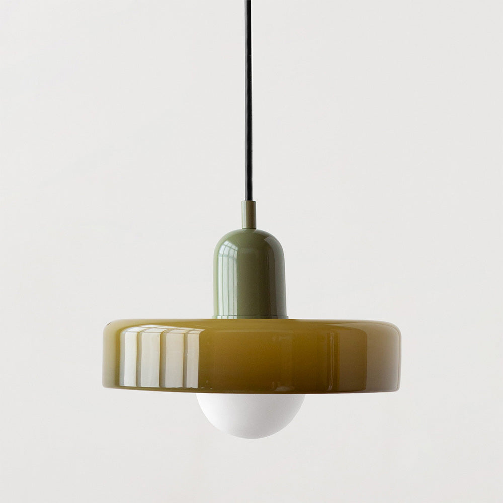Farbige Bauhaus-Hängelampe aus Glas