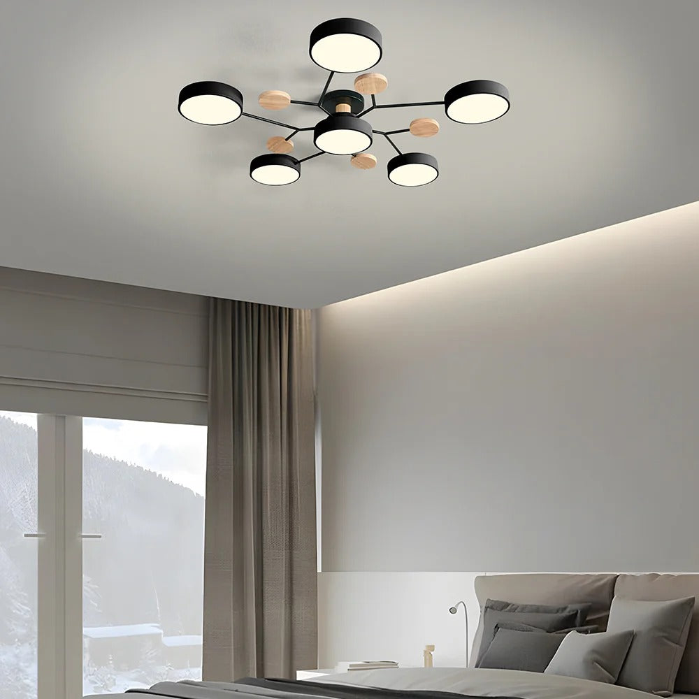 Stilvoller Runder LED-Kronleuchter Aus Eisen für Halbeinbau