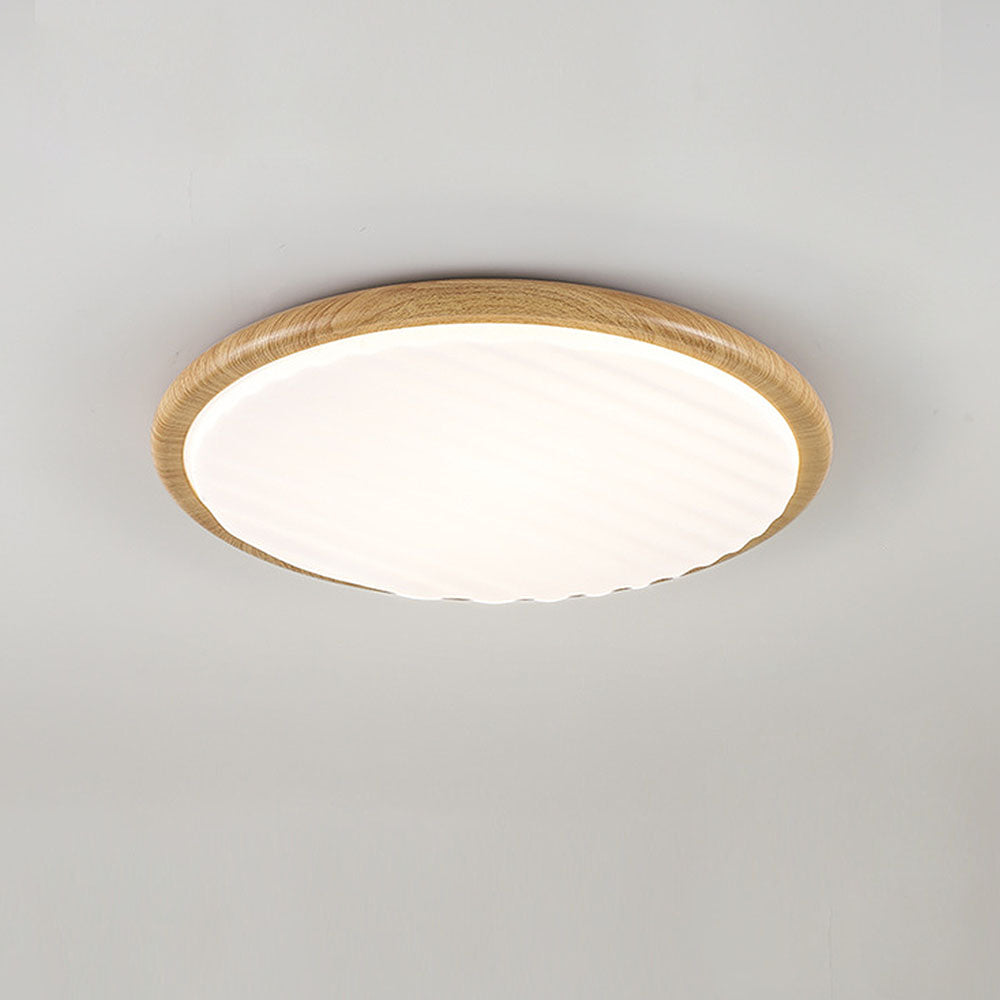 Moderne Runde LED-Deckenleuchte aus Holz mit Falten-Schirm