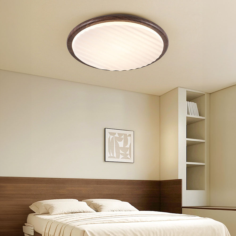 Moderne Runde LED-Deckenleuchte aus Holz mit Falten-Schirm