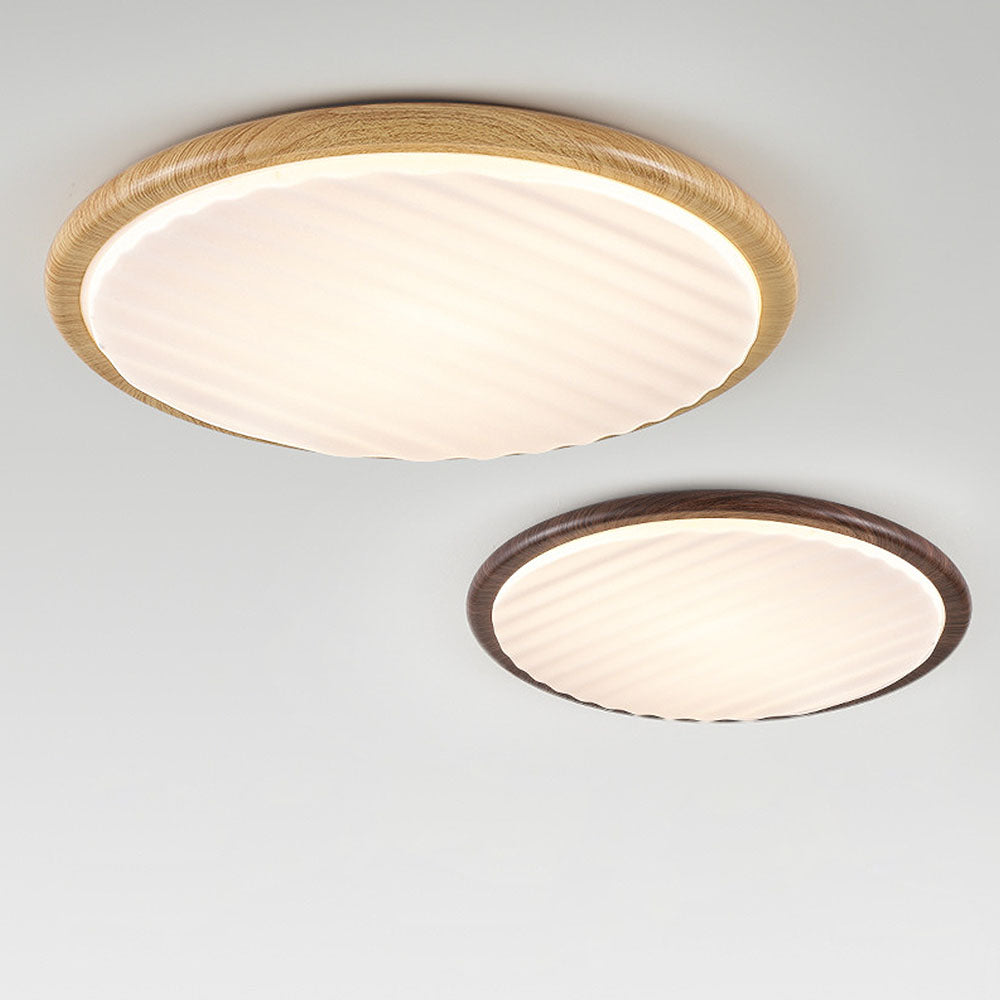 Moderne Runde LED-Deckenleuchte aus Holz mit Falten-Schirm