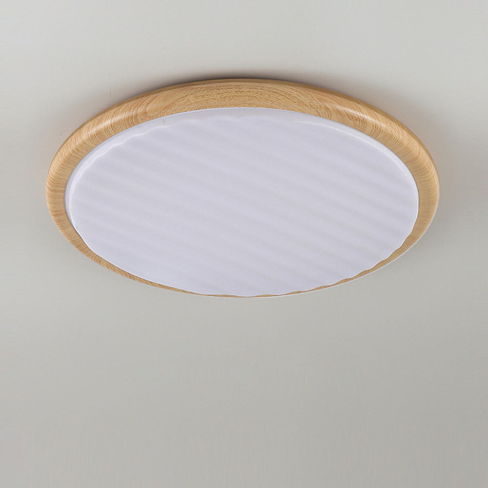 Moderne Runde LED-Deckenleuchte aus Holz mit Falten-Schirm