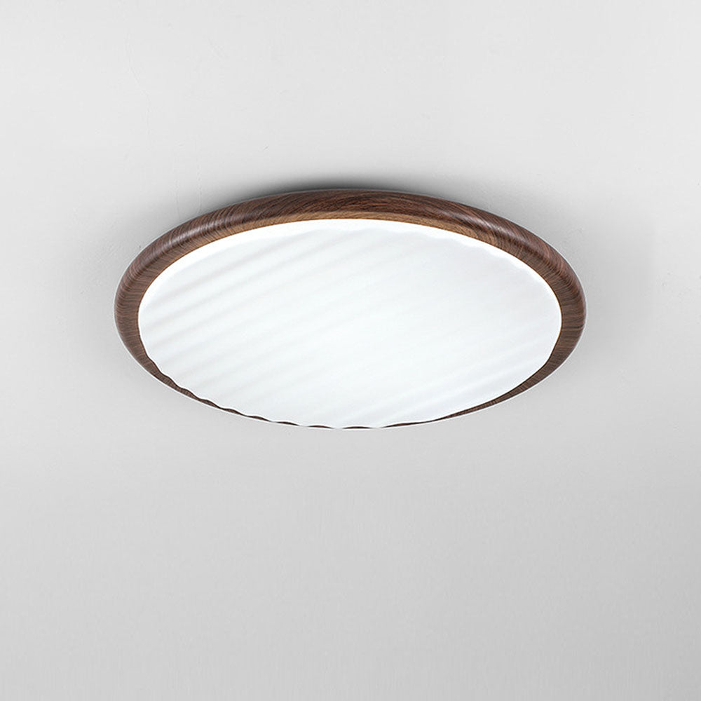 Moderne Runde LED-Deckenleuchte aus Holz mit Falten-Schirm