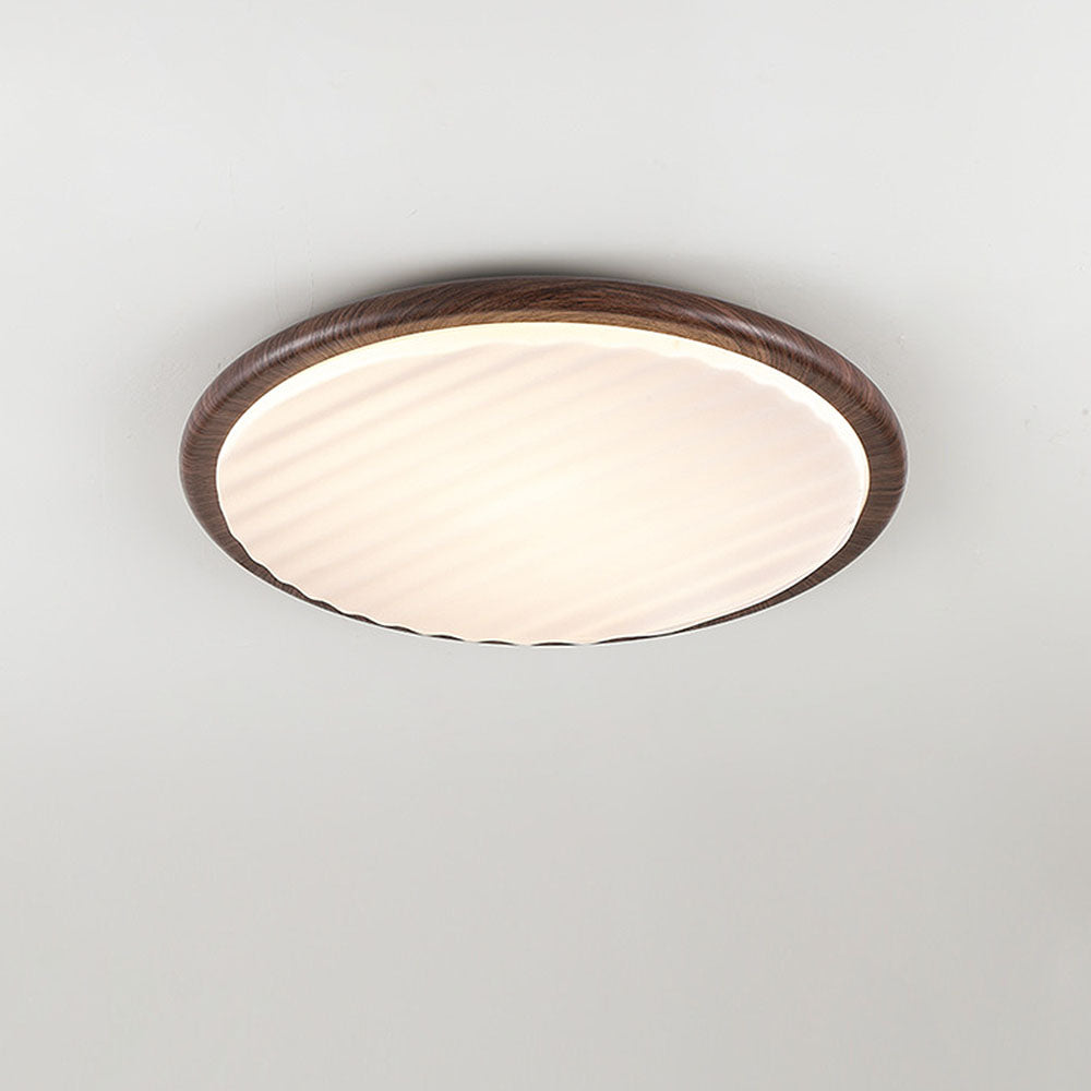 Moderne Runde LED-Deckenleuchte aus Holz mit Falten-Schirm