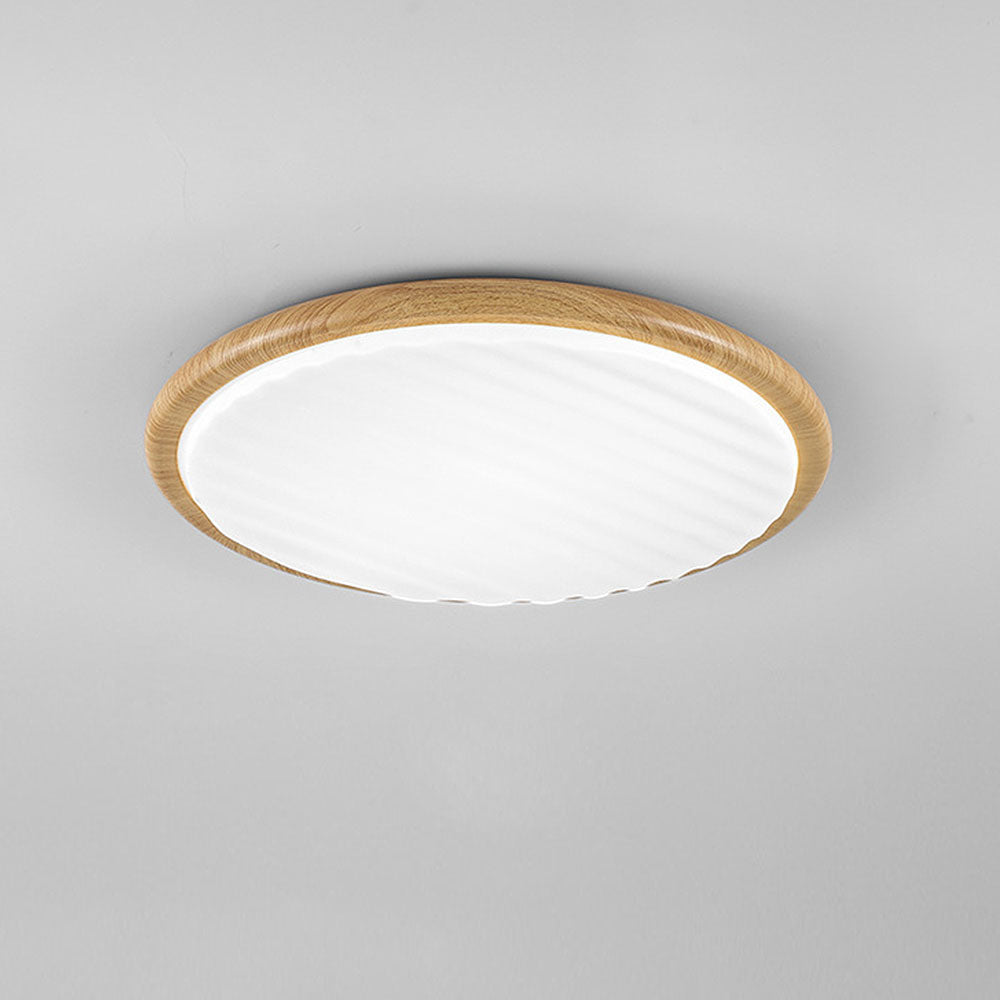 Moderne Runde LED-Deckenleuchte aus Holz mit Falten-Schirm