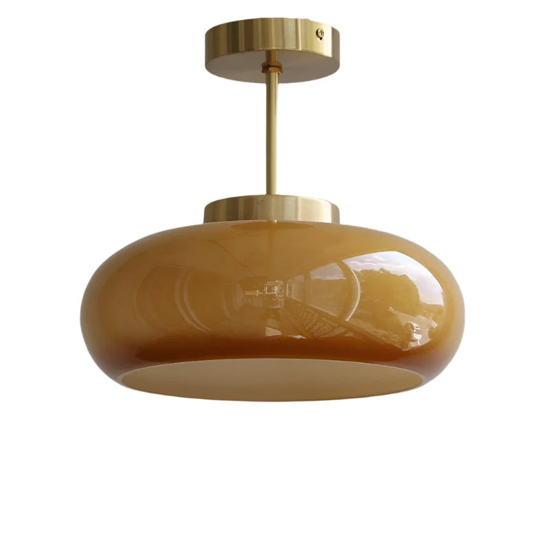 11" Halbbündige Deckenleuchte im Mid-Century-Stil mit Orangefarbenem Glasschirm