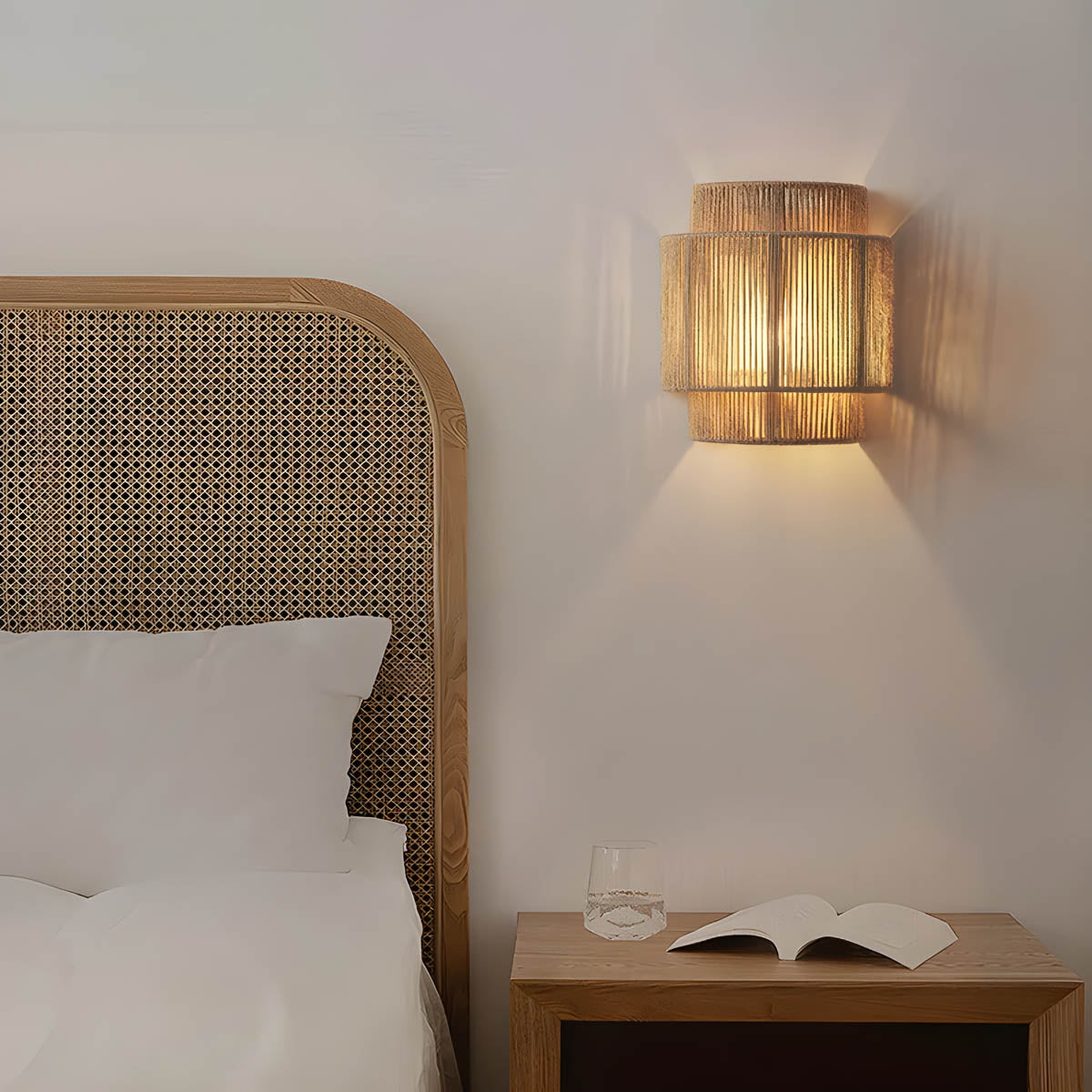 Geflochtene Japanische Rattan-Wandlampe