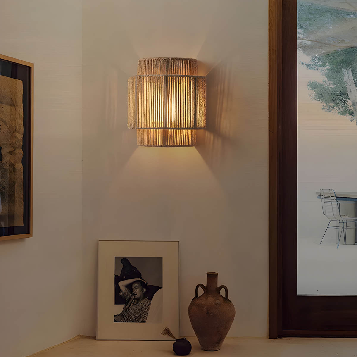 Geflochtene Japanische Rattan-Wandlampe