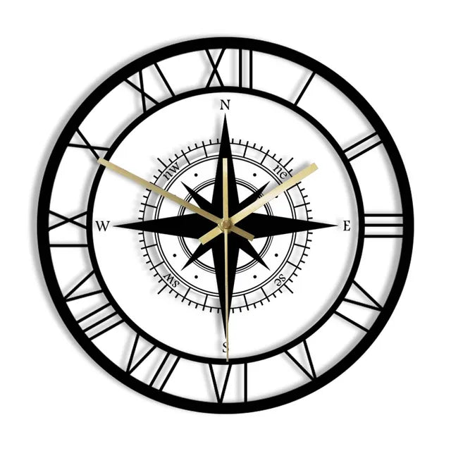 Stilvolle Wanduhr mit Nautischem Kompass-Motiv