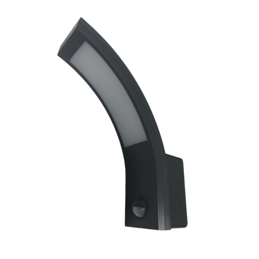 Gebogene LED-Wandlampe in Mattem Schwarz mit Bewegungsmelder