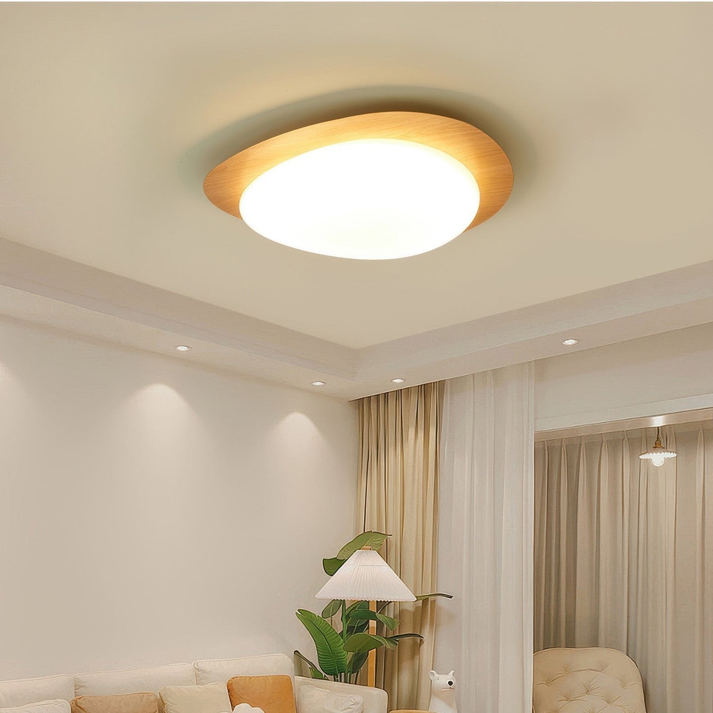 Pebble-Design Deckenlampe | Skandinavische Holzmaserung Innenleuchte