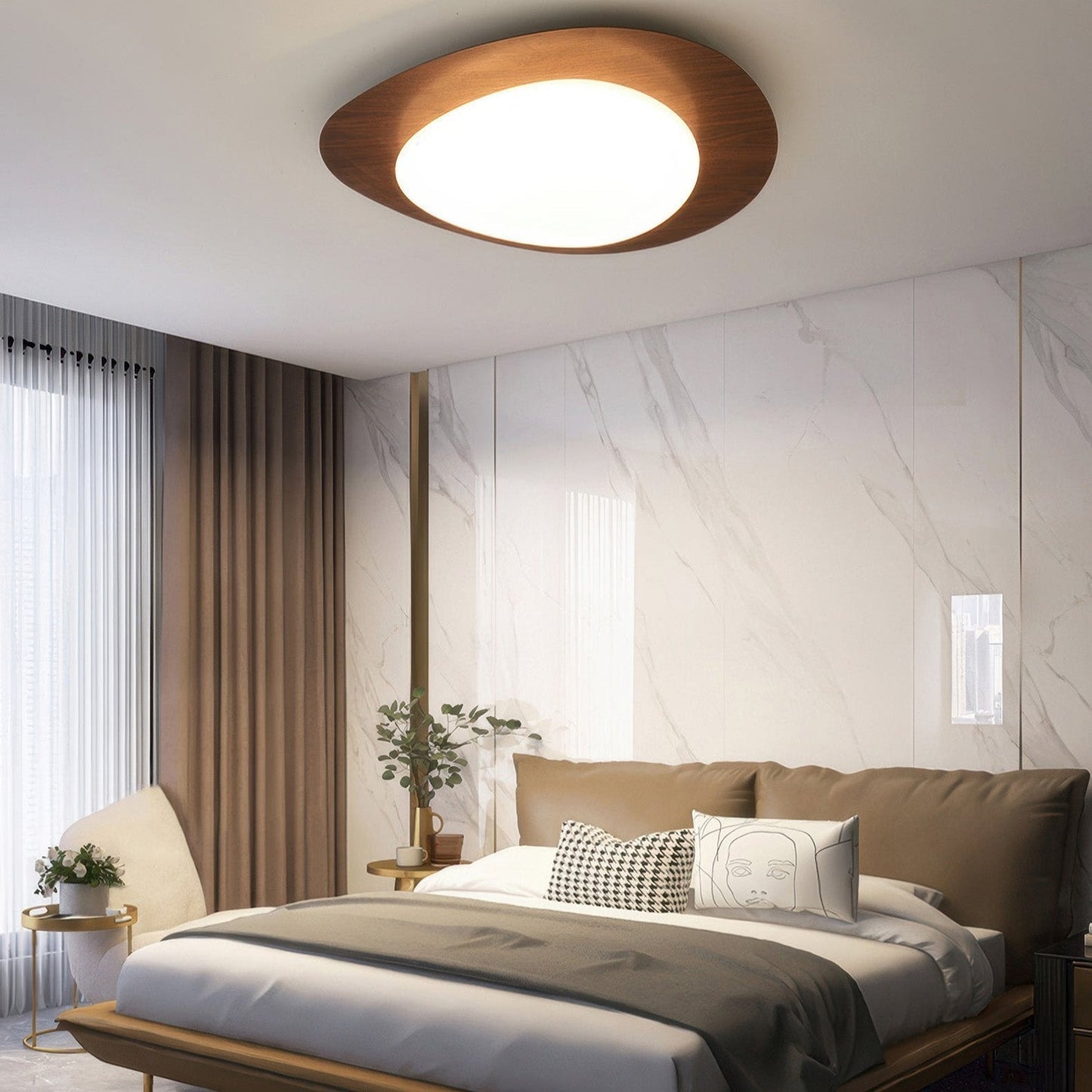 Pebble-Design Deckenlampe | Skandinavische Holzmaserung Innenleuchte