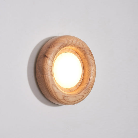Runde Wandbeleuchtung in Holzfarbe