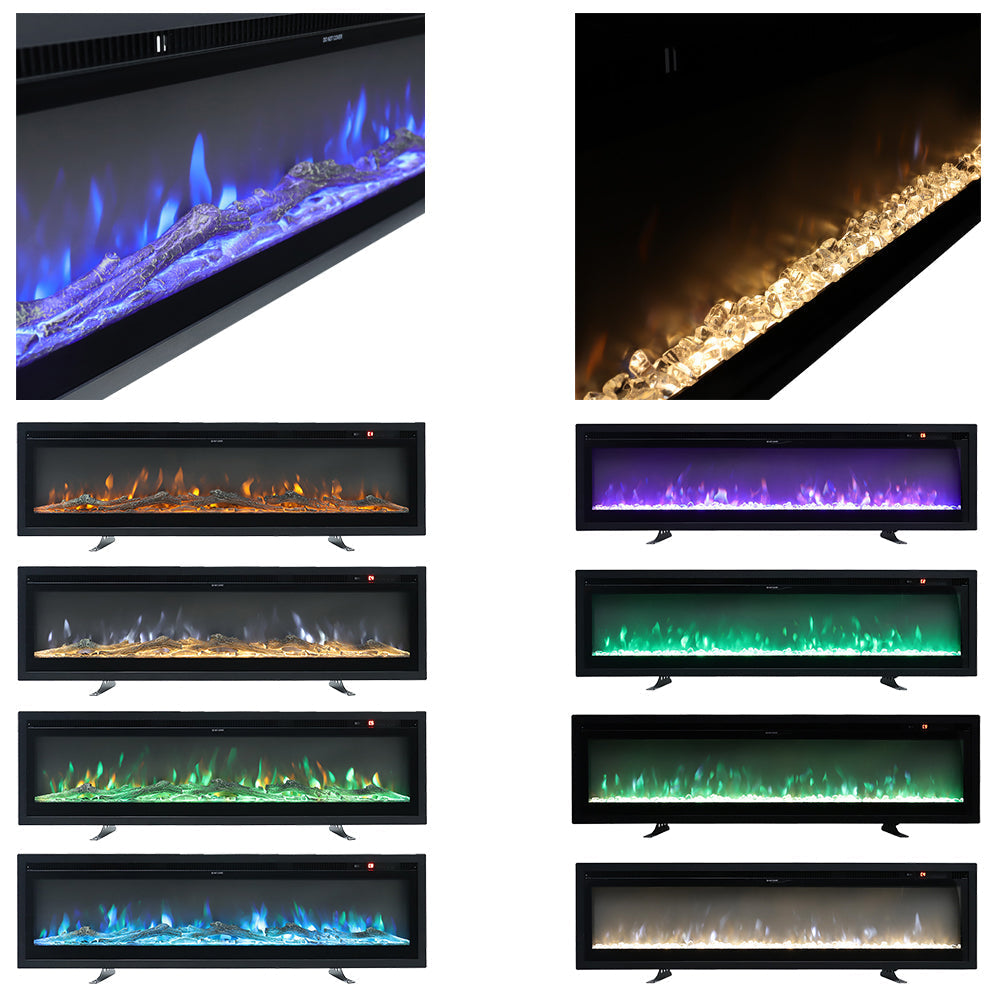 LED-Elektrokamin 40–80 Zoll mit 9 Farben Flammeneffekt und Komfortabler Fernbedienung