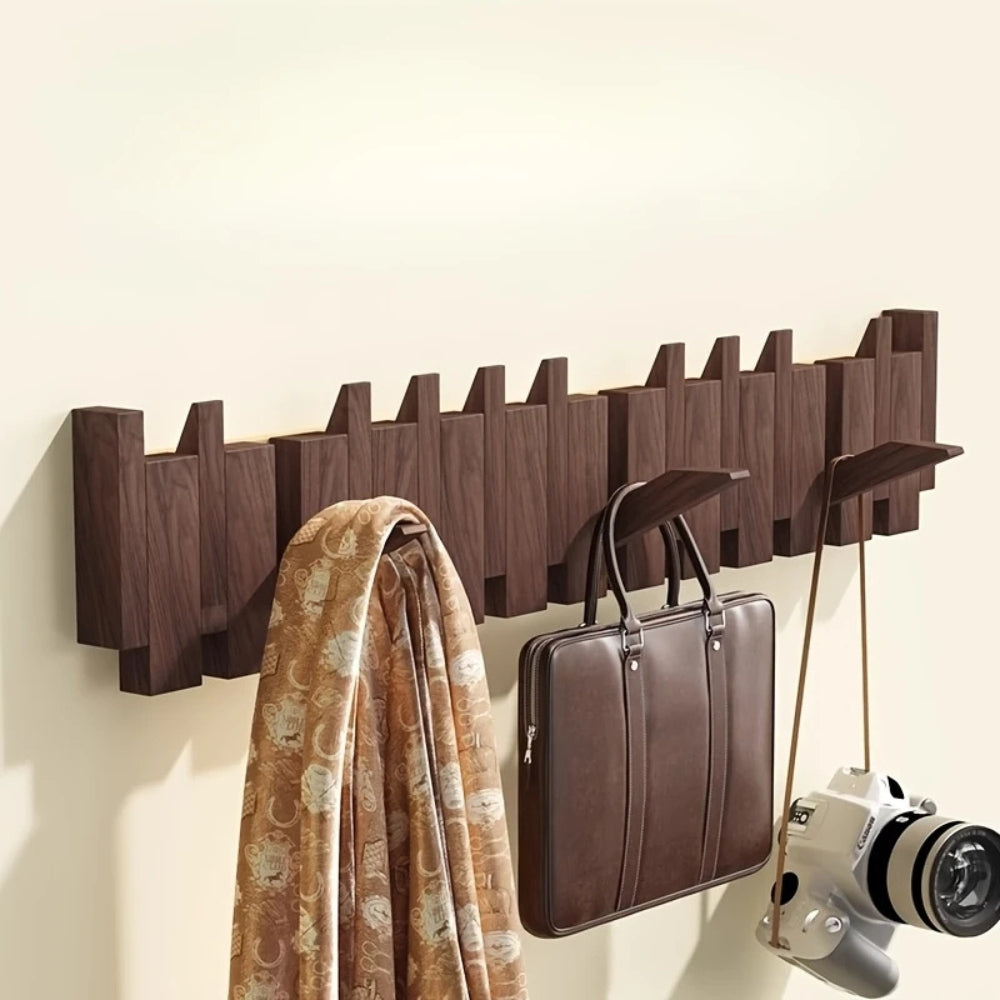Wandgarderobe im Klavierstil – Klappbare Haken aus Holz