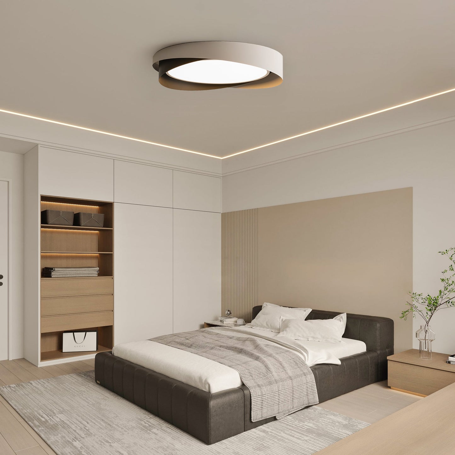 Moderne LED Deckenlampe mit Doppel-Schirm | Rund, 24W, Warmweiß