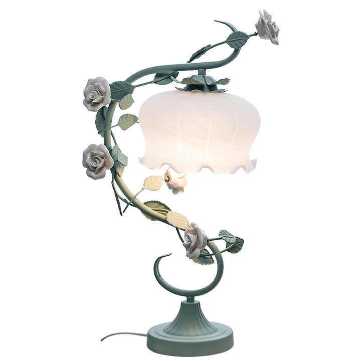 Rosenlampe mit Glasabdeckung – Dekorative Tischleuchte im Blumenstil
