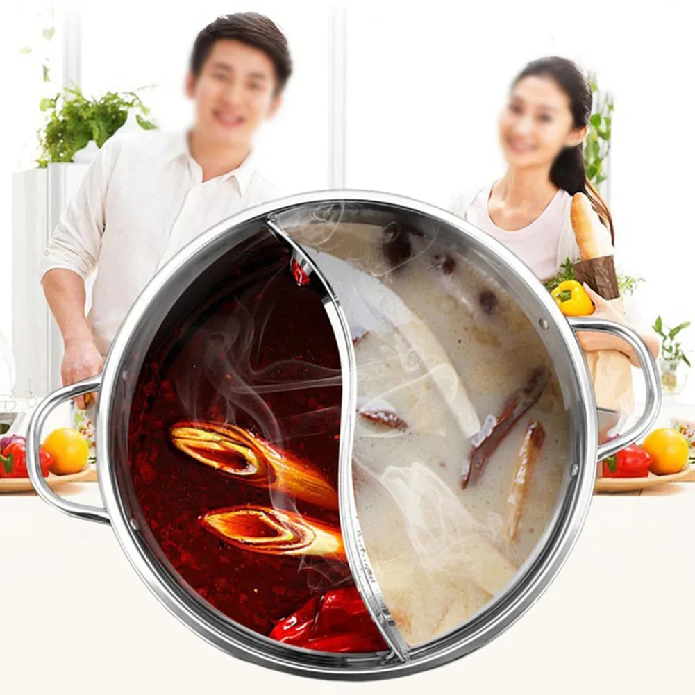 Edelstahl Suki-Pfanne mit Zwei Fächern für Vielseitiges Kochen