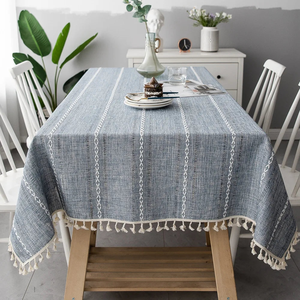 Natürliche Baumwoll-Leinen Tischdecke mit Quasten
