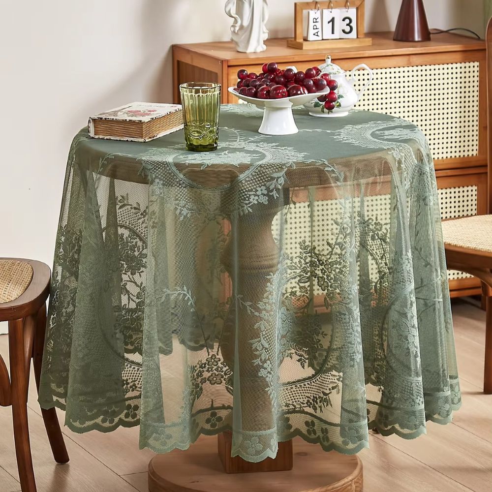 Transparente Spitzen-Tischdecke mit Rundem Blumen-Design