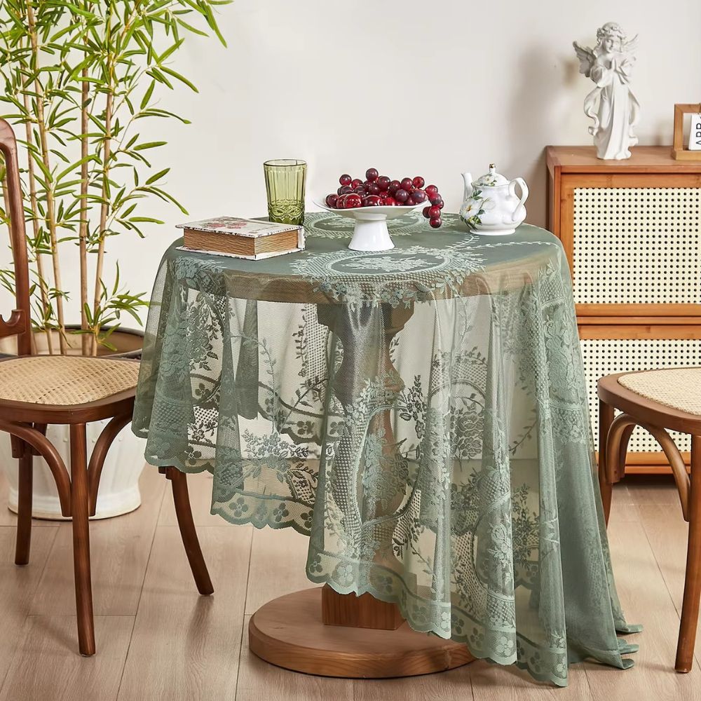 Transparente Spitzen-Tischdecke mit Rundem Blumen-Design