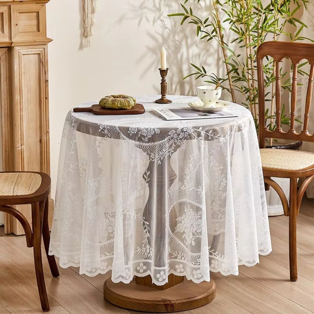 Transparente Spitzen-Tischdecke mit Rundem Blumen-Design
