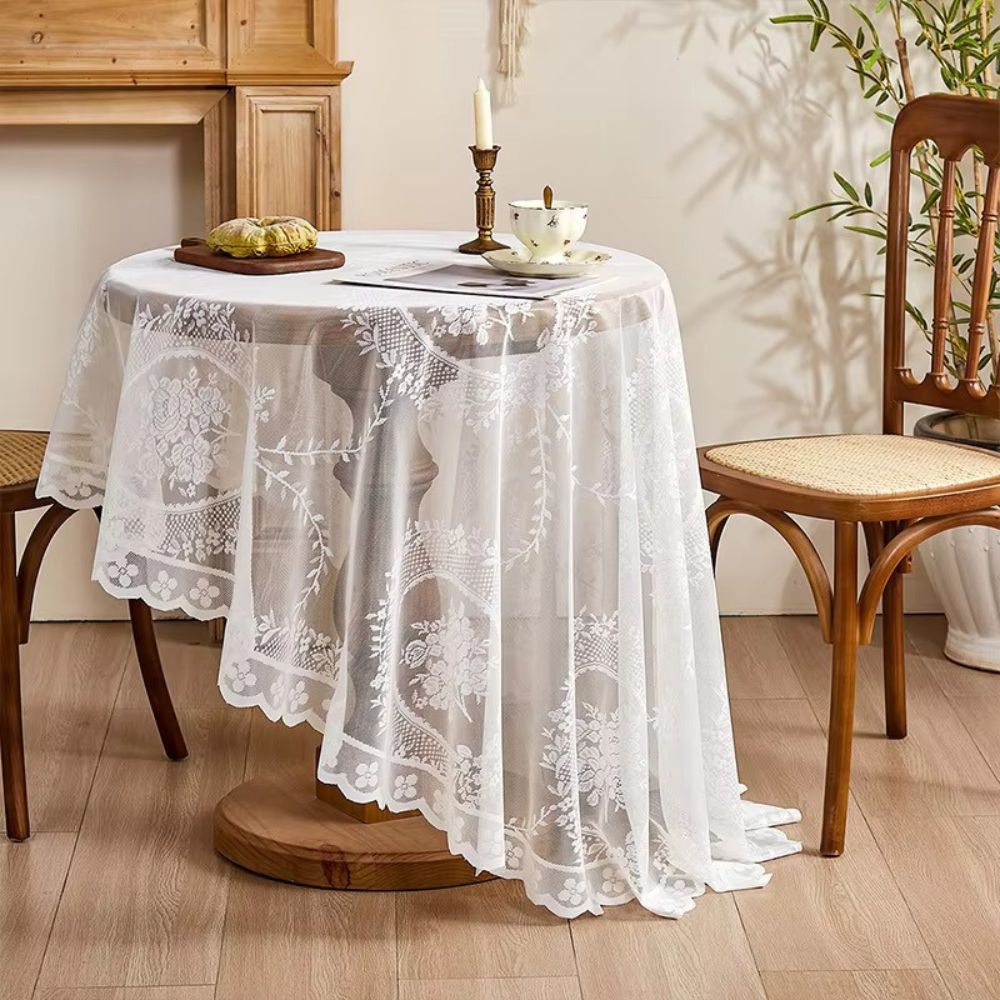 Transparente Spitzen-Tischdecke mit Rundem Blumen-Design