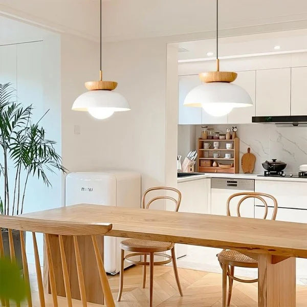 Halbholz Hängelampe im Skandinavischen Design