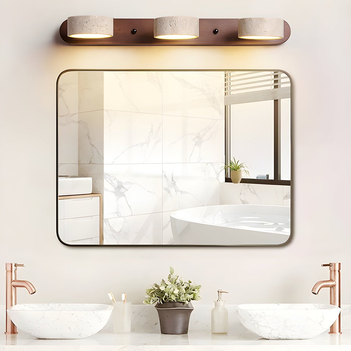 Duo Wandlampe aus Travertin mit Halterung – Stilvolle Lichtquelle
