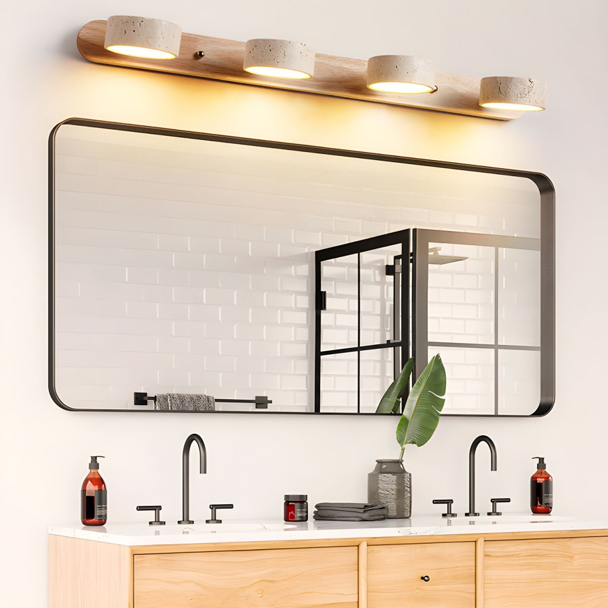 Duo Wandlampe aus Travertin mit Halterung – Stilvolle Lichtquelle