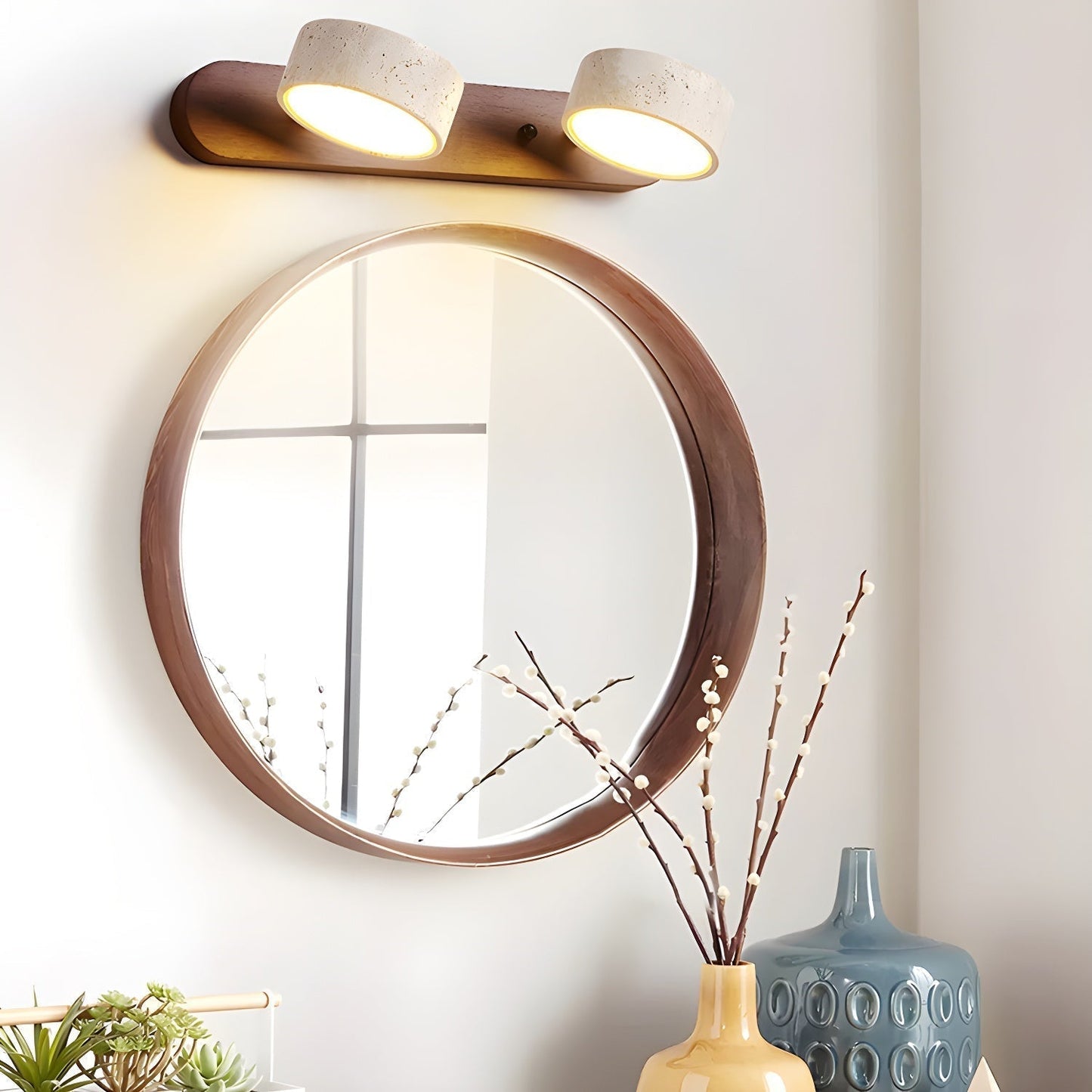 Duo Wandlampe aus Travertin mit Halterung – Stilvolle Lichtquelle