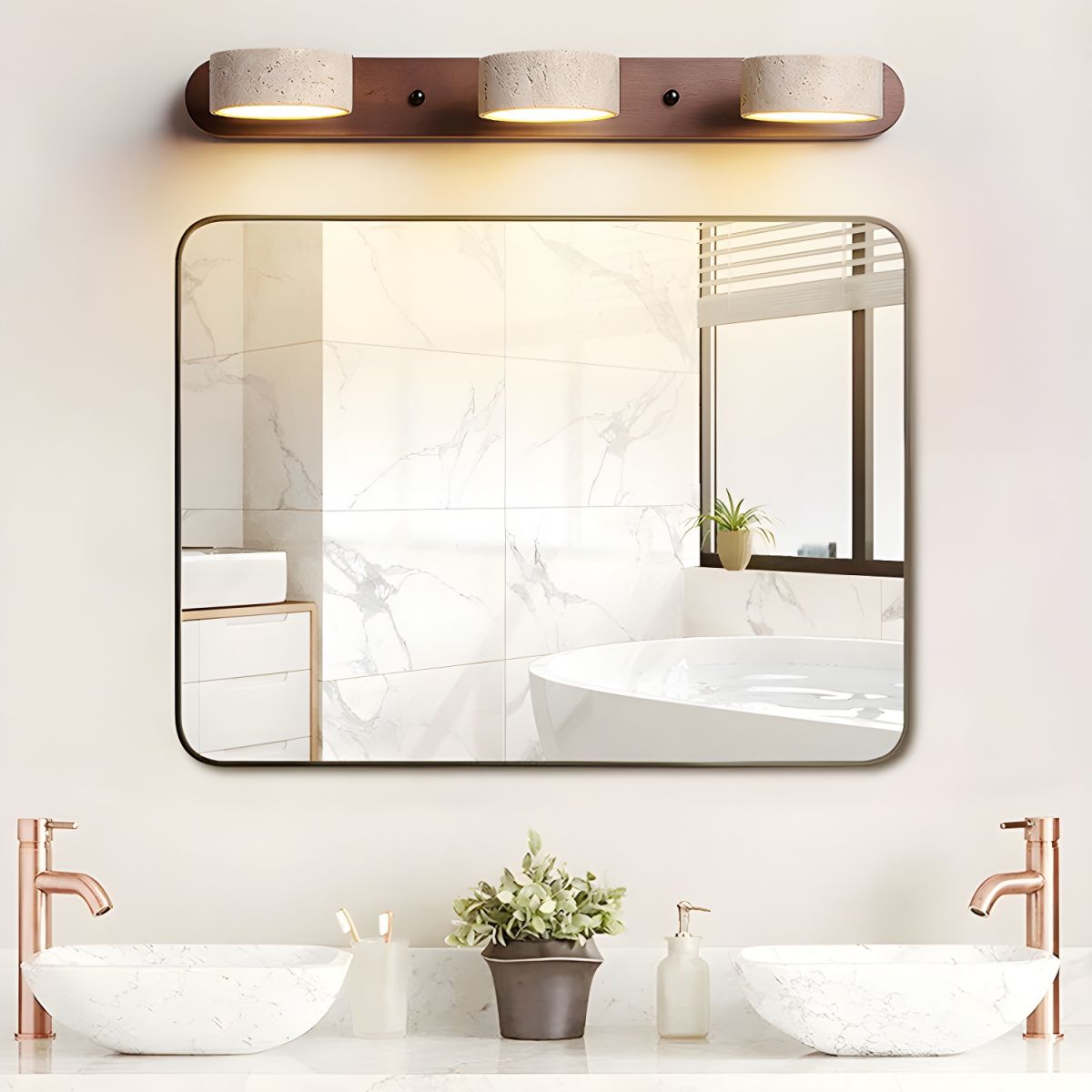Duo Wandlampe aus Travertin mit Halterung – Stilvolle Lichtquelle