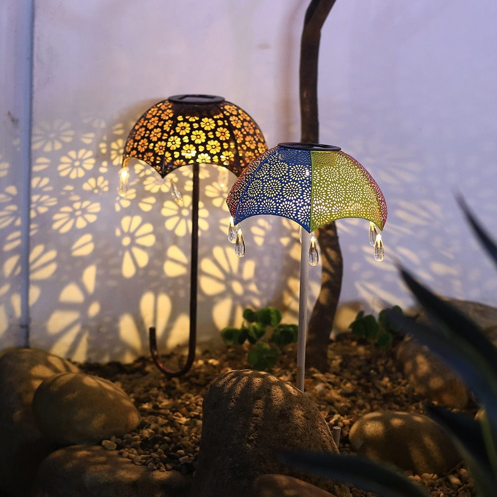 Dekorative Solar-Gartenlampen im Schirm-Stil mit warmem Weißlicht (2er Set)