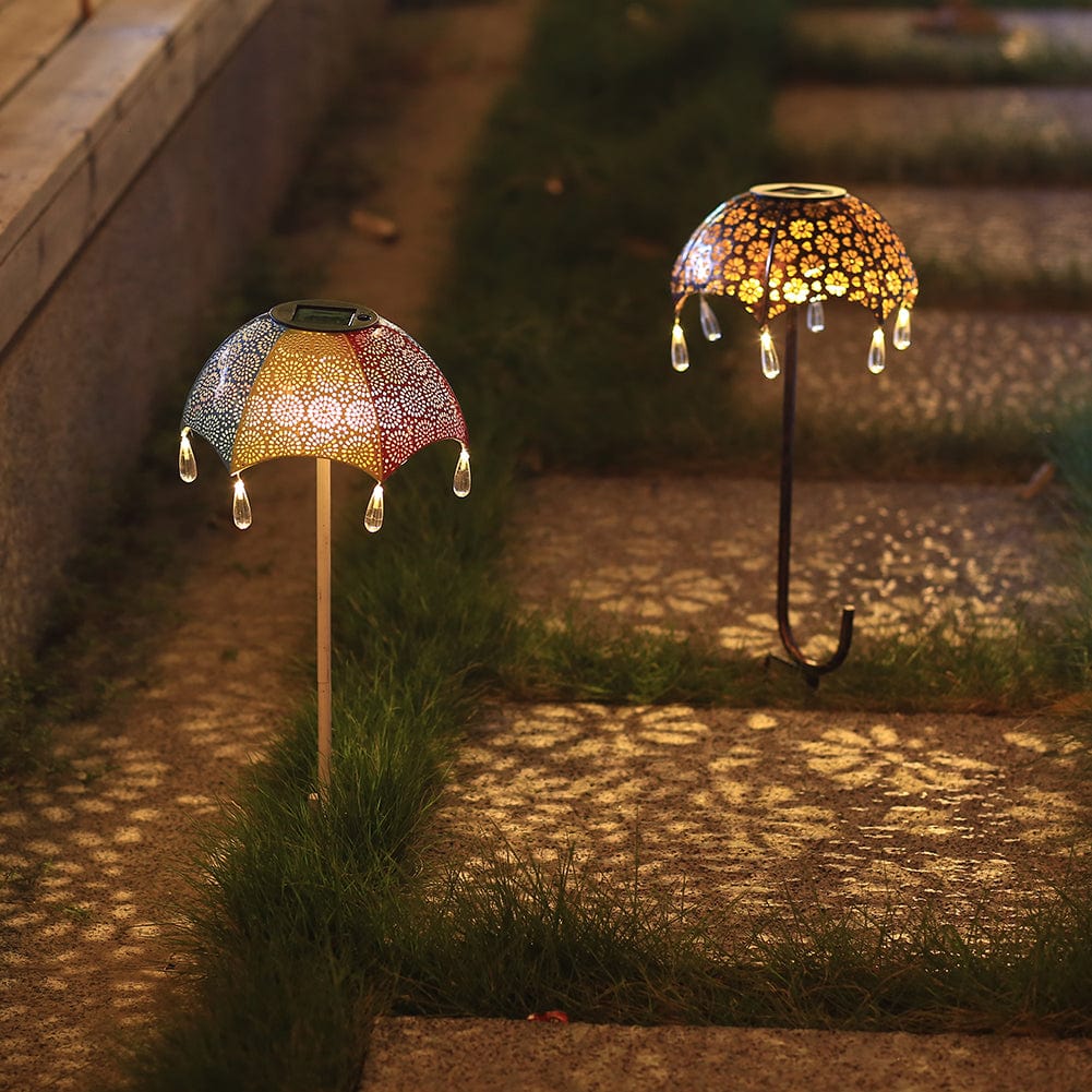 Dekorative Solar-Gartenlampen im Schirm-Stil mit warmem Weißlicht (2er Set)