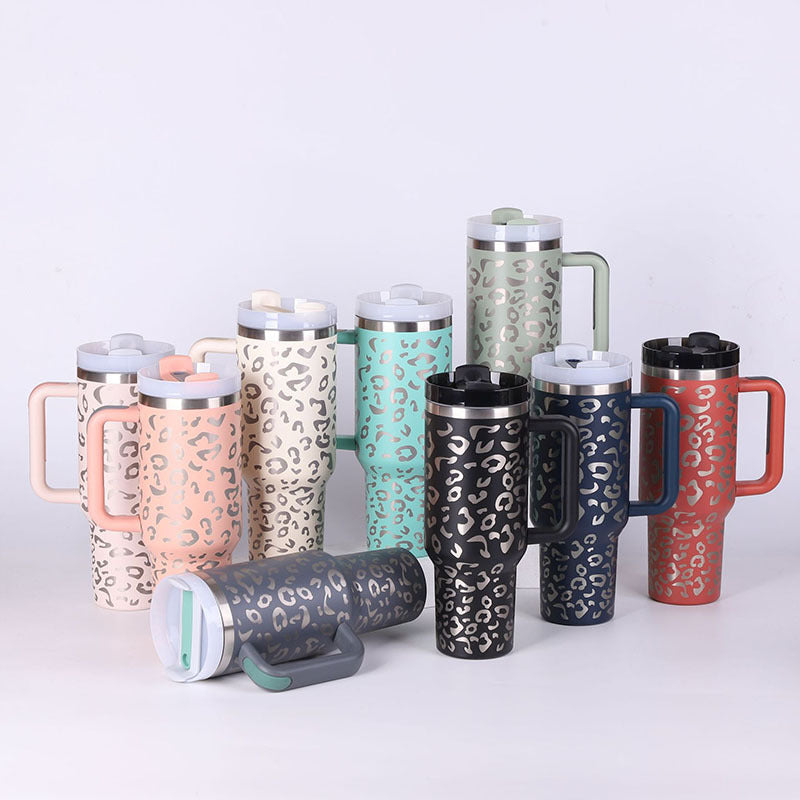 Bedruckter Isolier-Tumbler aus Edelstahl mit Strohhalm