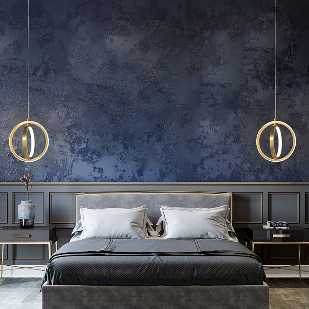 Goldene Geometrische 2-Ring LED Pendelleuchte | Messing Hängeleuchte