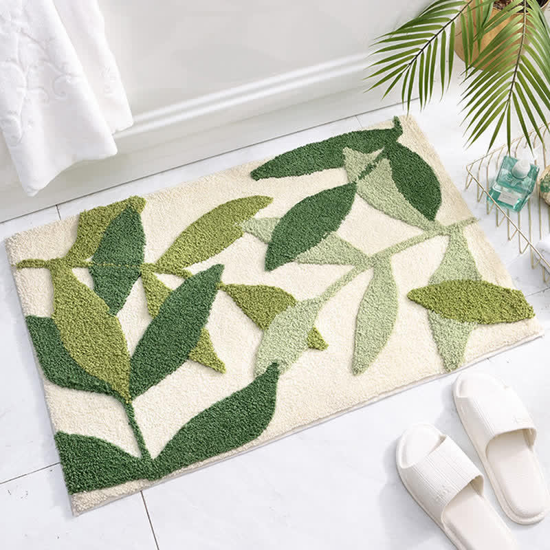 Dekorativer Anti-Rutsch-Teppich mit grünem Blatt-Print – Weich & modern