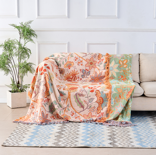 Boho-Decke aus Baumwolle – Mit Blumenmotiven