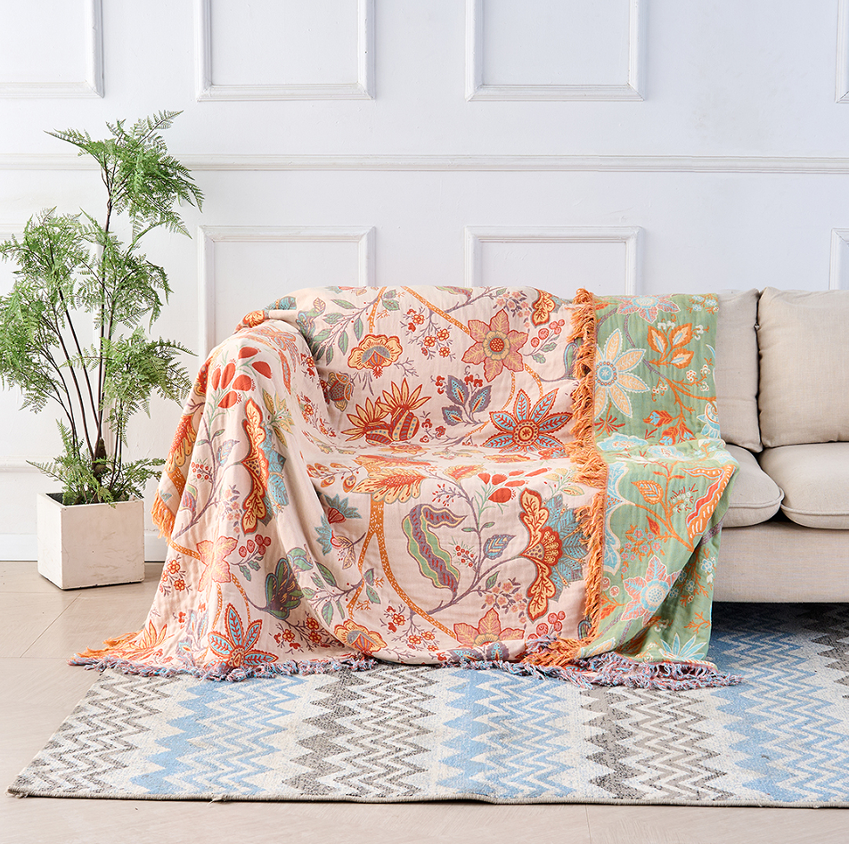 Boho-Decke aus Baumwolle – Mit Blumenmotiven