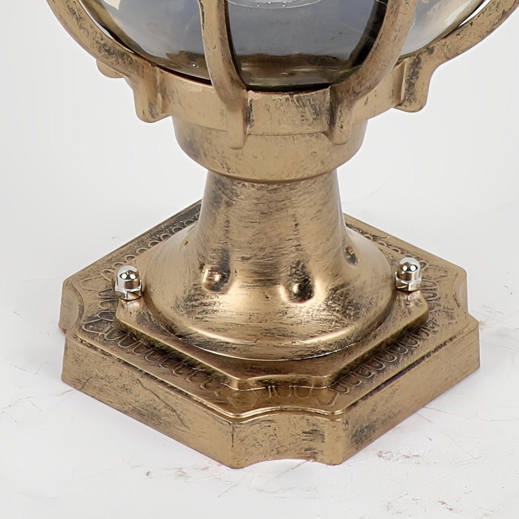 Vintage Außenpfostenlampe mit Rundem Glaslicht