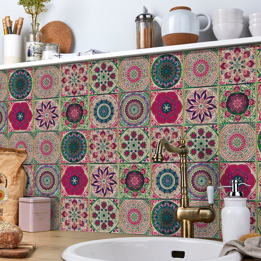 24 Mandala-Dekorfliesen im europäischen Stil – Farbige Fliesen für Wand & Boden