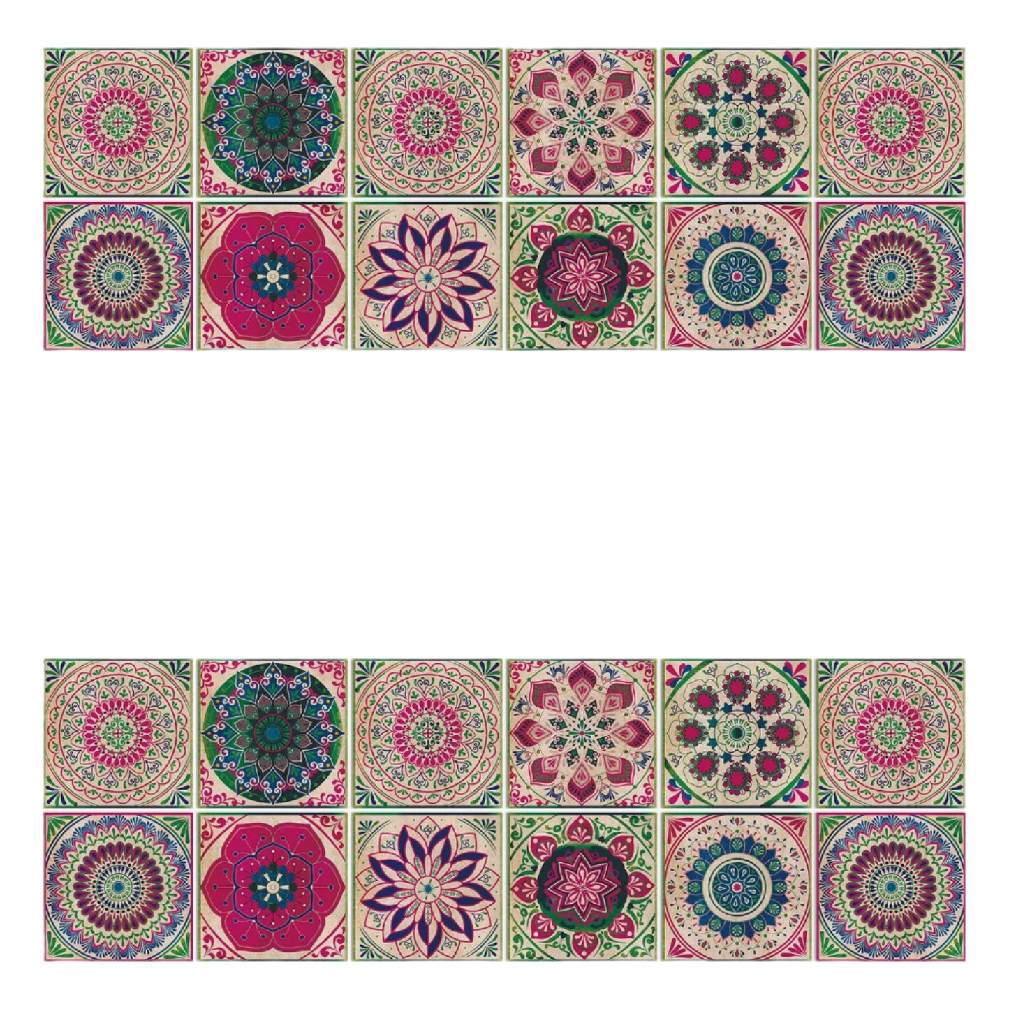 24 Mandala-Dekorfliesen im europäischen Stil – Farbige Fliesen für Wand & Boden