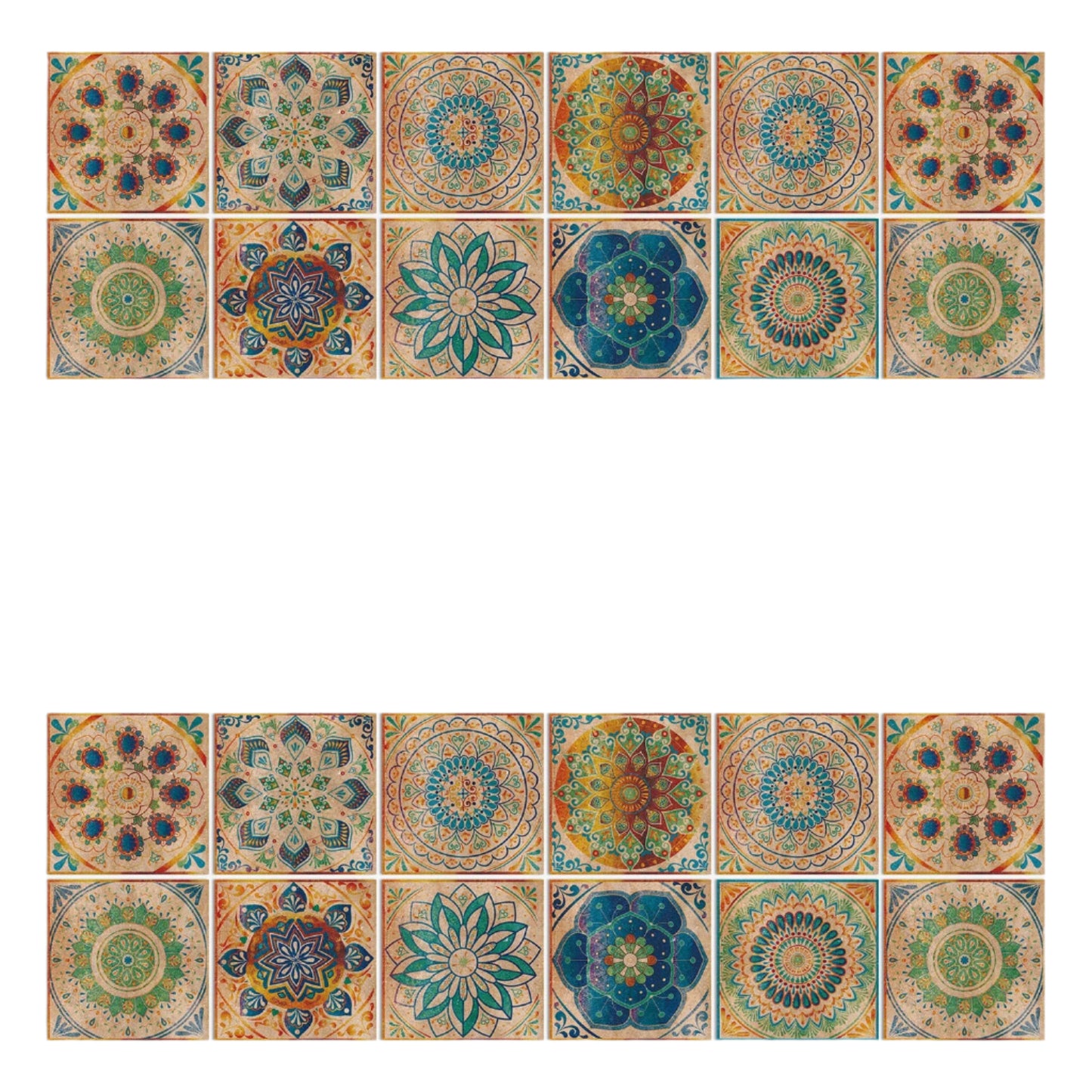 24 Mandala-Dekorfliesen im europäischen Stil – Farbige Fliesen für Wand & Boden