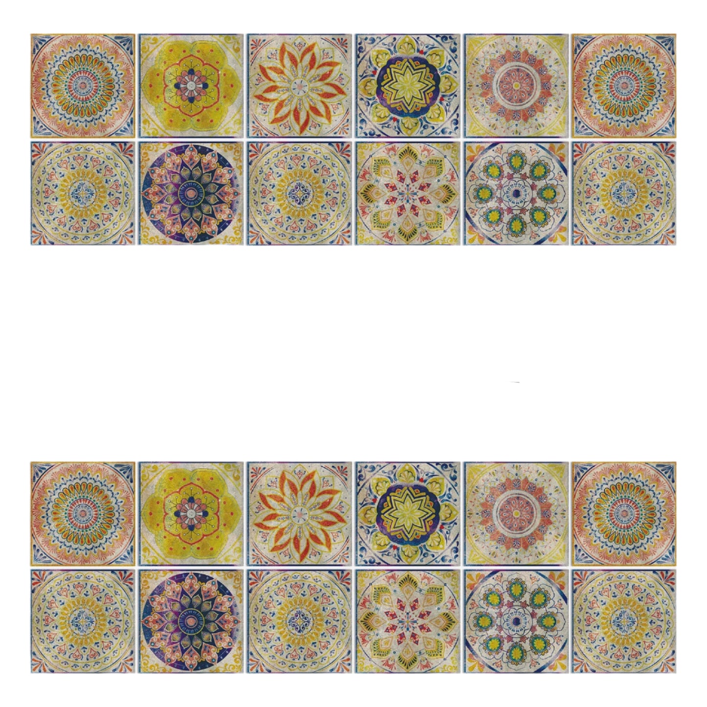 24 Mandala-Dekorfliesen im europäischen Stil – Farbige Fliesen für Wand & Boden