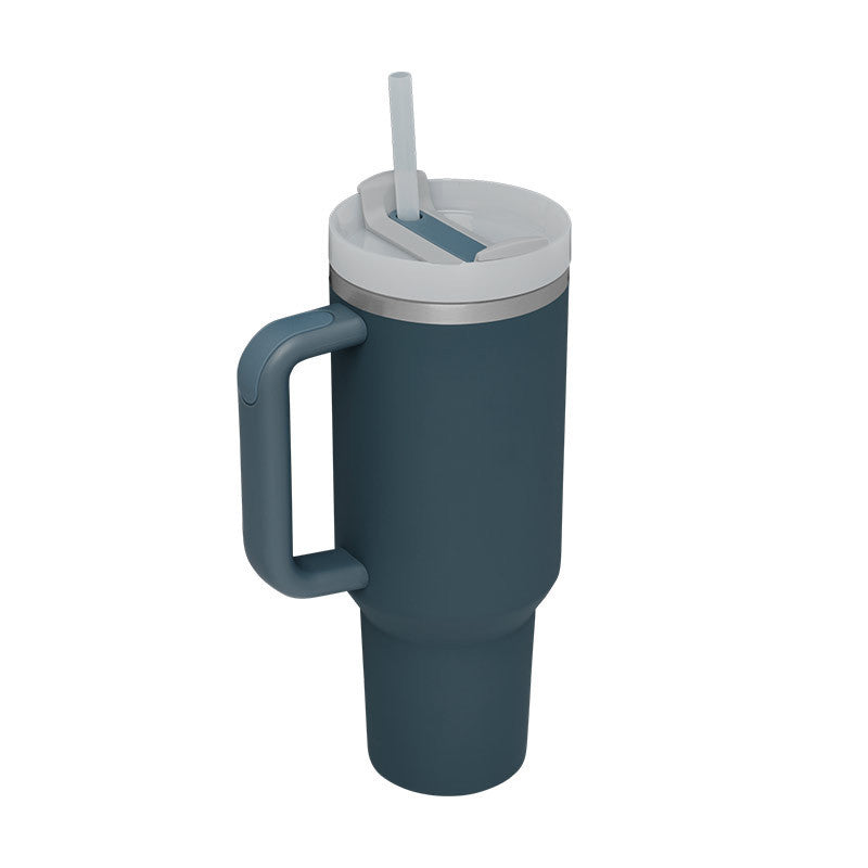 Bedruckter Isolier-Tumbler aus Edelstahl mit Strohhalm
