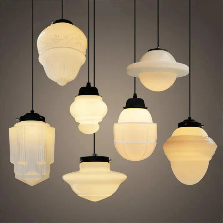Weißes Milchglas Pendelleuchte | Vintage-Jar-Stil