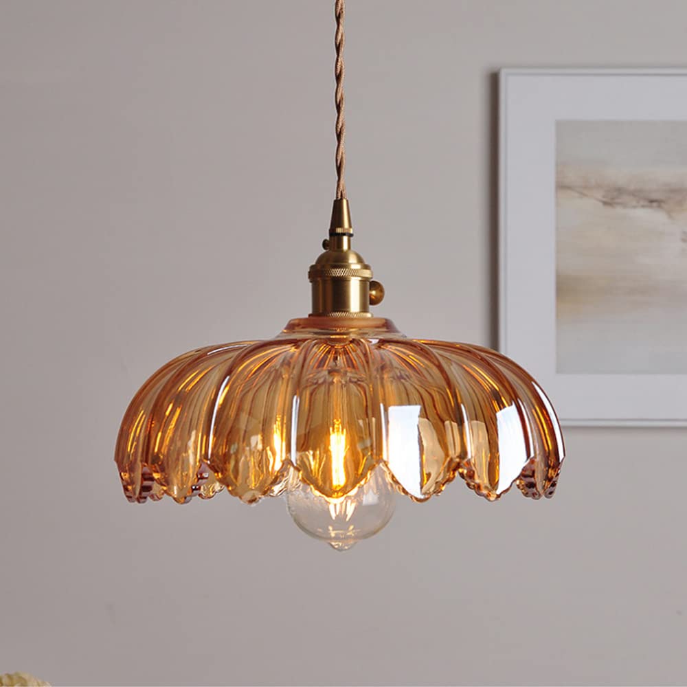 Retro-Pendelleuchte mit glasiertem Blumenmuster